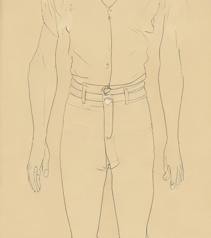 Anatomical line drawing of a clothed midsection used as a reference for abdominal injection-site rotation.