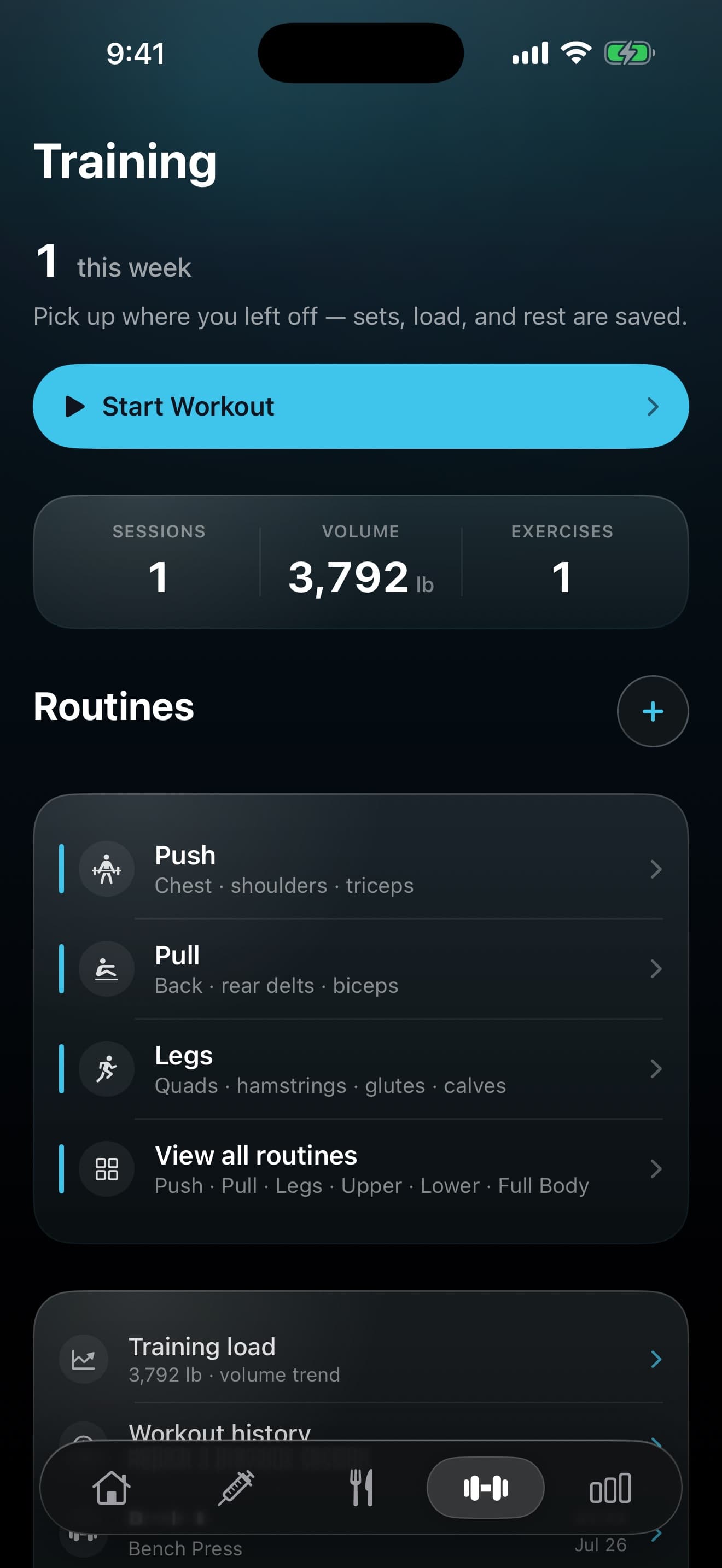 Agonist Training screen
